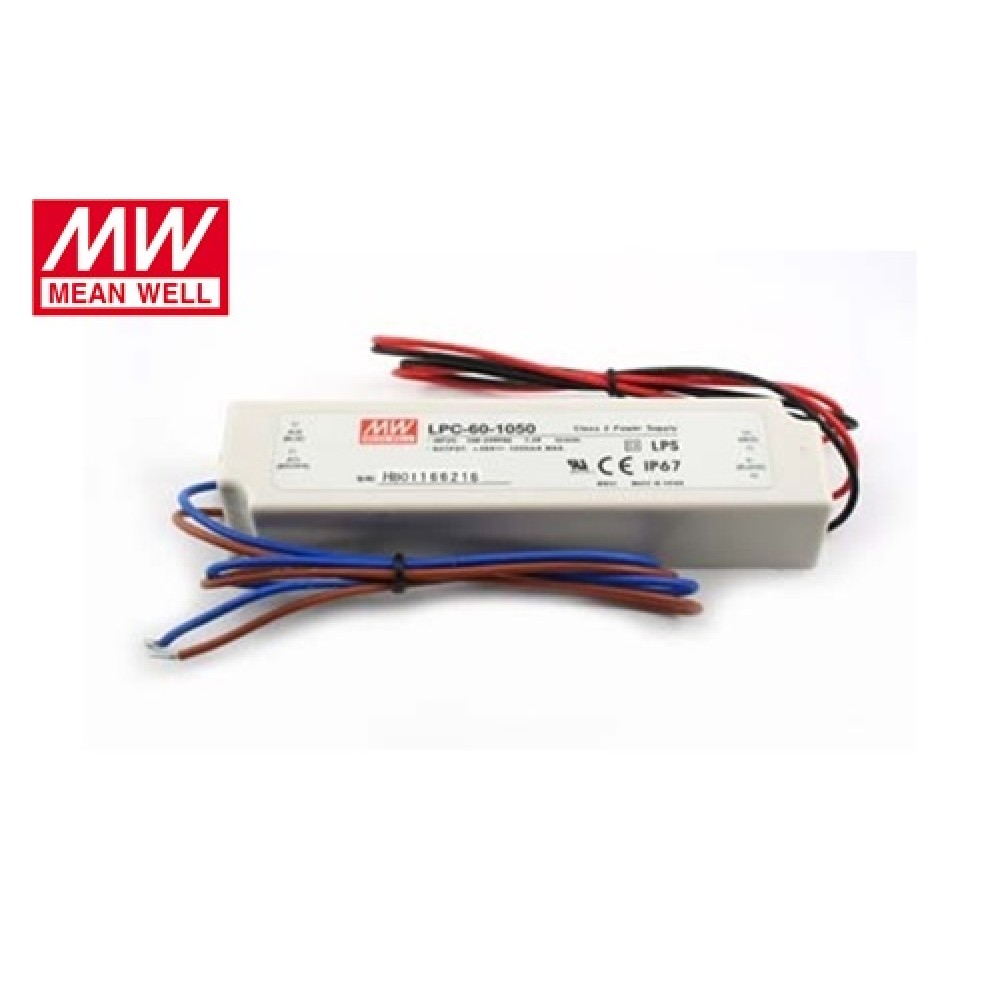 Τροφοδοτικό Led 230V IN -> OUT 9-48VDC 60W 1050mA IP67 LPC60-1050 Mean Well