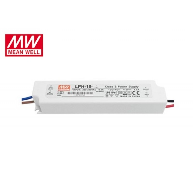 Τροφοδοτικό Led 230V IN -> OUT 12VDC 18W 1.5A IP67 LPH18-12 Mean Well
