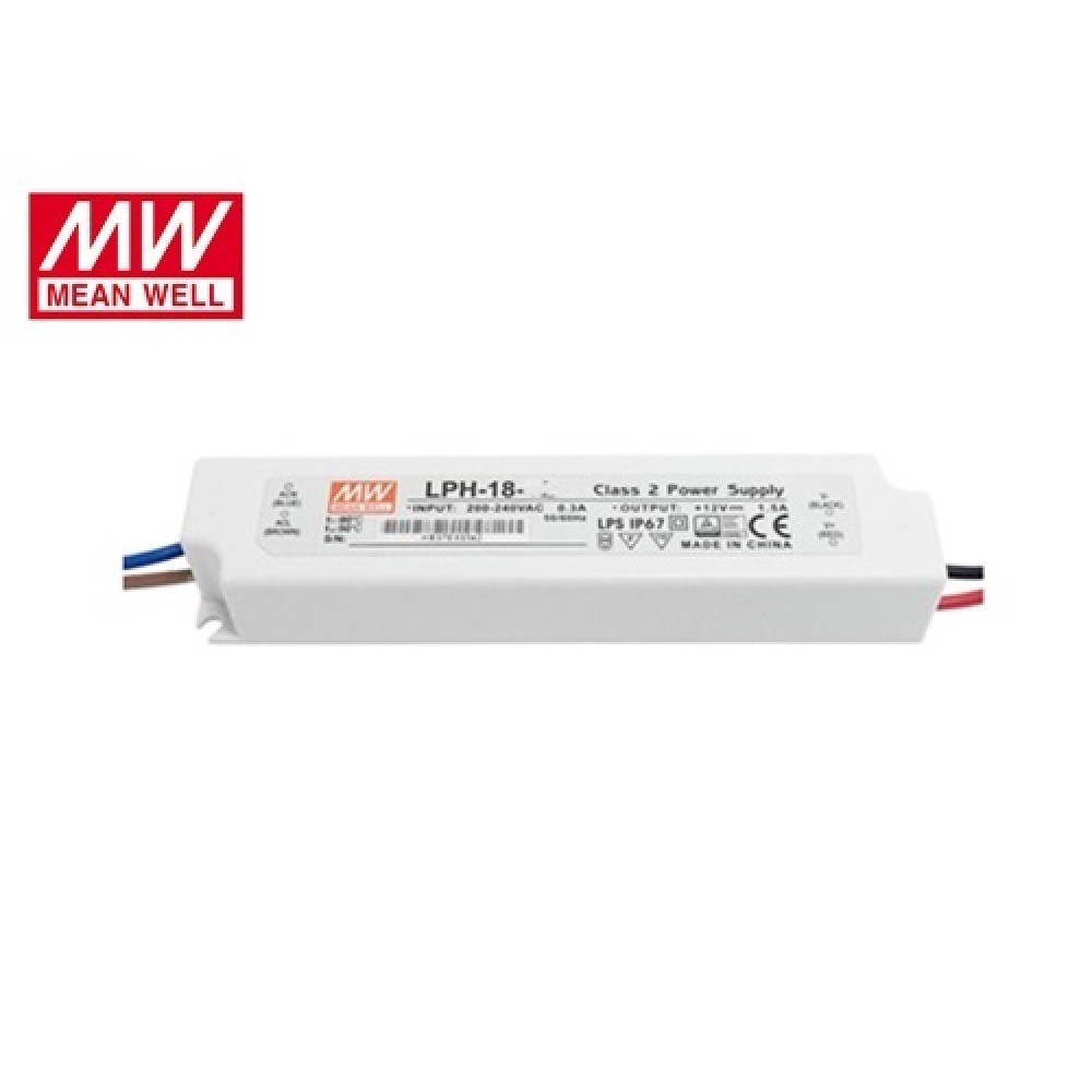 Power supply Led 230V IN -> OUT 24VDC 18W 0.75A IP67 LPH18-24 Mean Well