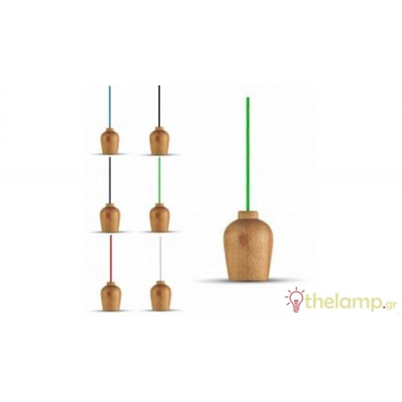 Ντουί ξύλινο E27 με κόκκινο καλώδιο 1m 3723 VT-7778 V-TAC