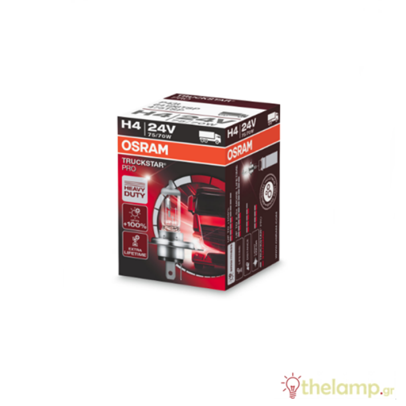 Osram 24V 75/70W P43t H4 +120% 3200K Truckstar Pro 64196TSP