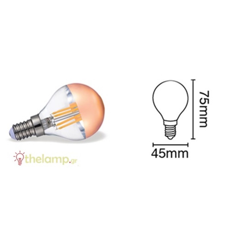 Led γλομπάκι P45 4W Е14 αντεστραμένου καθρέπτου ροζ χρυσό warm white 2700K dimmable 05121/D/EI/PCT