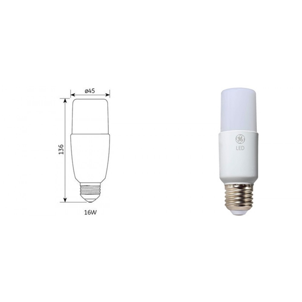 Led tubular T37 16W E27 100-240V warm white 3000Κ General Electric