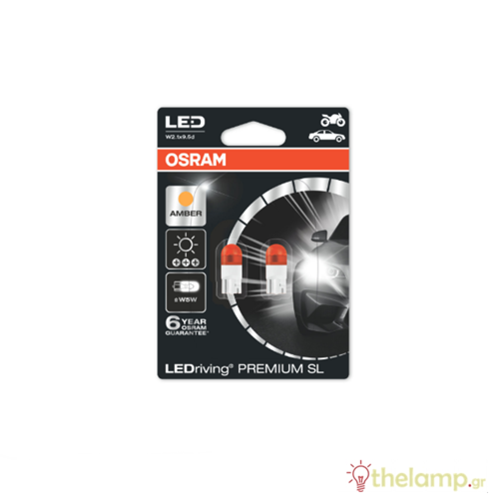 Osram Led 12V 1W W2.1x9.5d W5W warm white 2000K κίτρινο LEDriving Premium  DUO blister