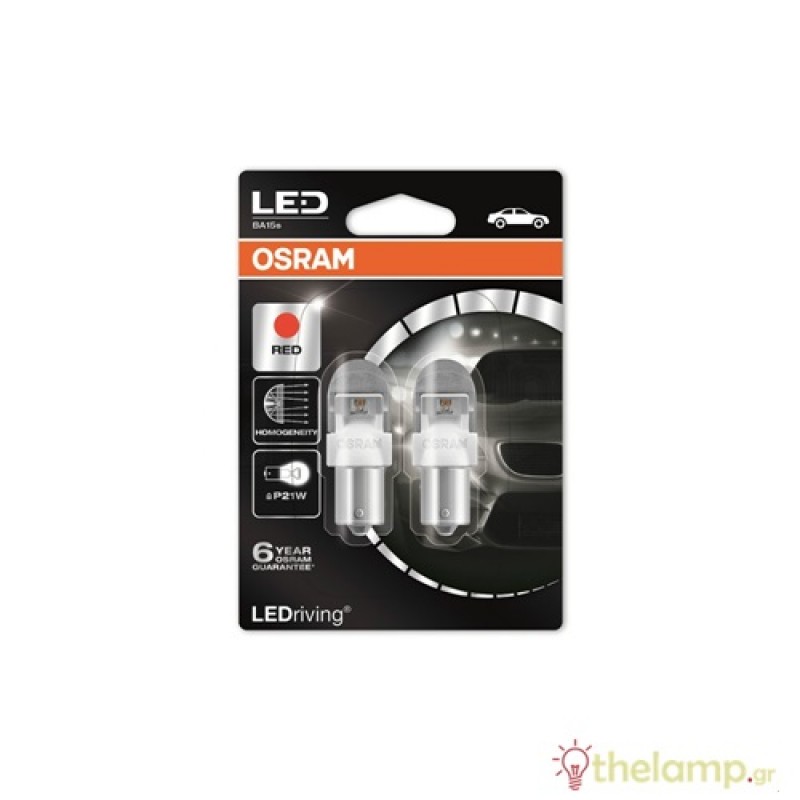 Osram Led 12V 2W BA15s P21W κόκκινο LEDriving Premium DUO blister 7556R-02B