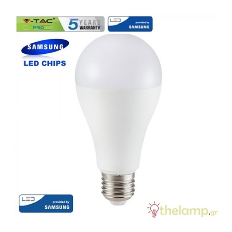 Led κοινή A65 15W E27 220-240V day light 6400K Samsung chip 161 VT-215 V-TAC