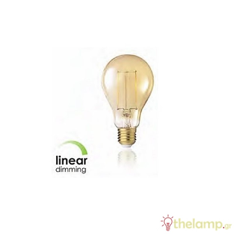 Led κοινή filament A60 8W E27 220-240V διάφανο κεχριμπάρι warm white 2200K dimmable 44-05040 Φos_me