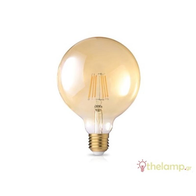 Led γλόμπο filament G125 240V 8W E27 διάφανο κεχριμπάρι warm white 2200K dimmable Φos_me