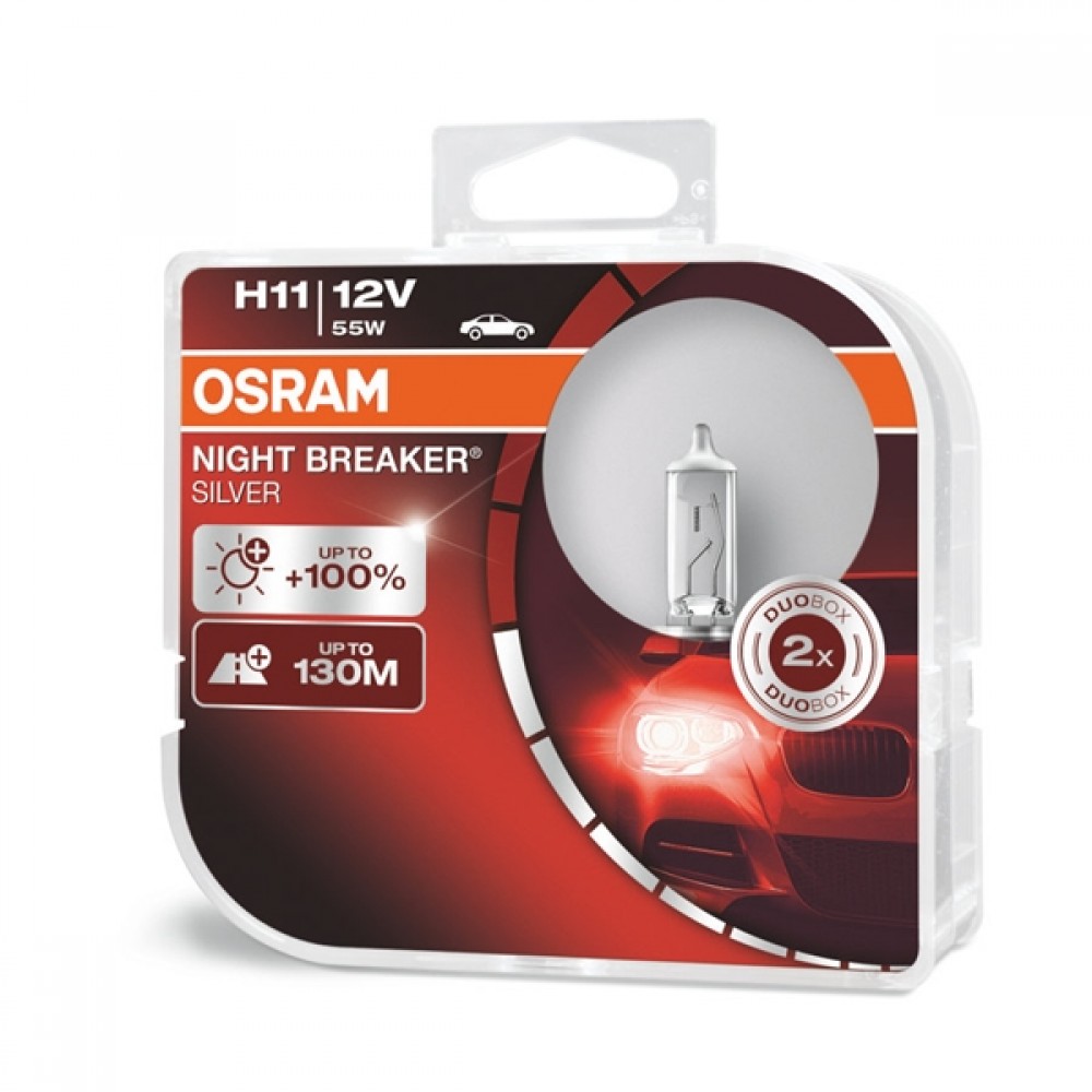 Osram 12V 55W PGJ19-2 H11 +10% Night Breaker Silver DUO BOX 64211NBS-HCB