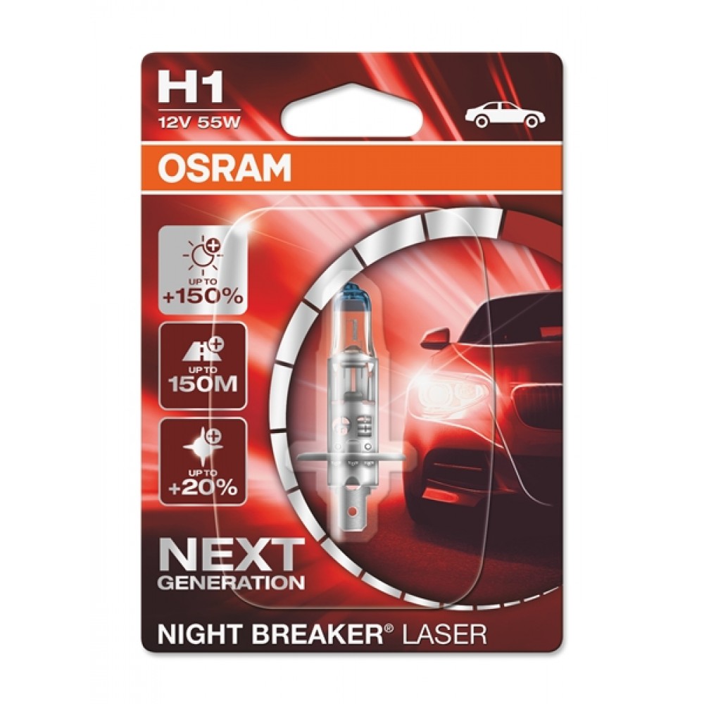 Osram 12V 55W P14.5s H1 +15% cool white 4200K Night Breaker Laser 64150NL