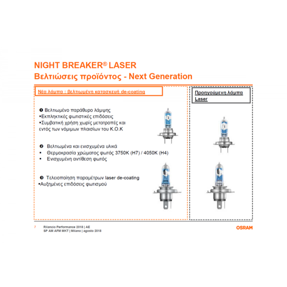 Osram 12V 60/55W P43t H4 ±12/±15% cool white 3900K Night Breaker Laser 64193NL