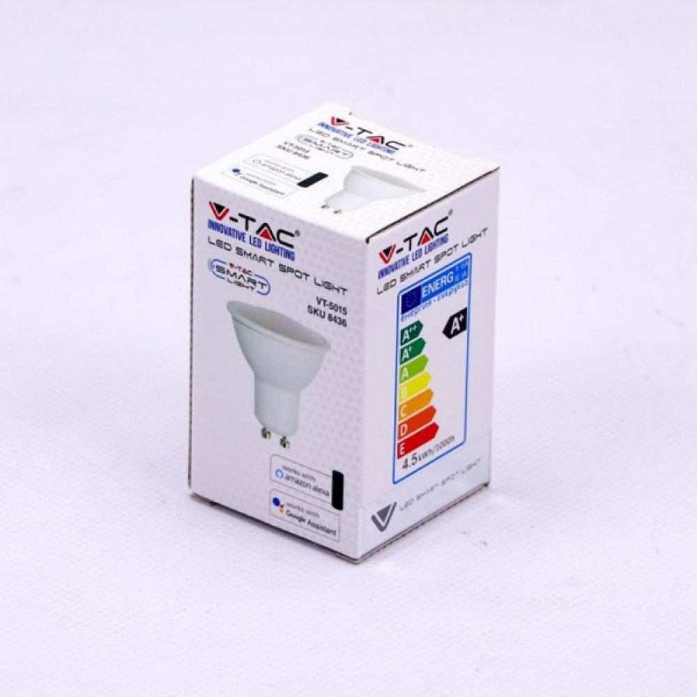 Led WiFi GU10 4.5W 220-240V συμβατό με Amazon Alexa & Google Assistant 2700+6500K dimmable 8436 VT-5015 V-TAC