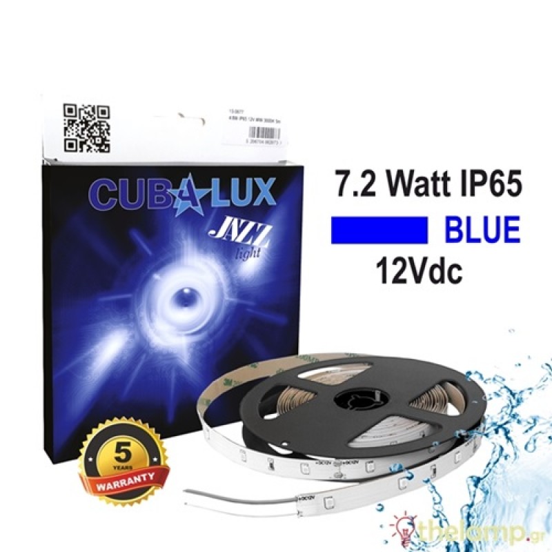 Led ταινία 12V 12W 60led warm white 3000K με αυτοκόλλητο TΩRA IP65 Cuba Lux