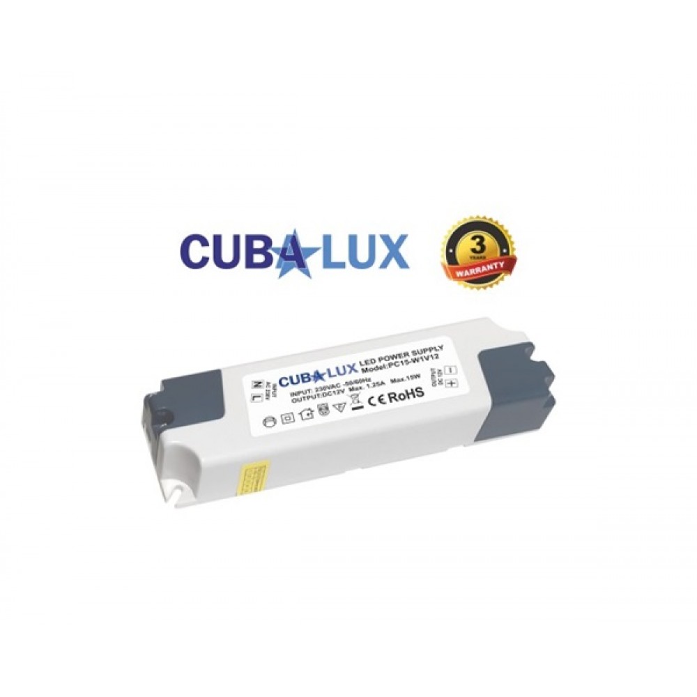 Power supply Led 230V IN -> OUT 12VDC 15W 1.25A IP20 TΩRA Cuba Lux