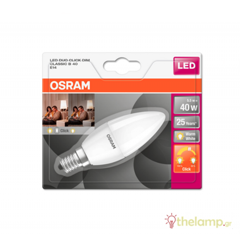 Led κερί B40 240V 5.5W E14 warm white 2700K dimmable Osram