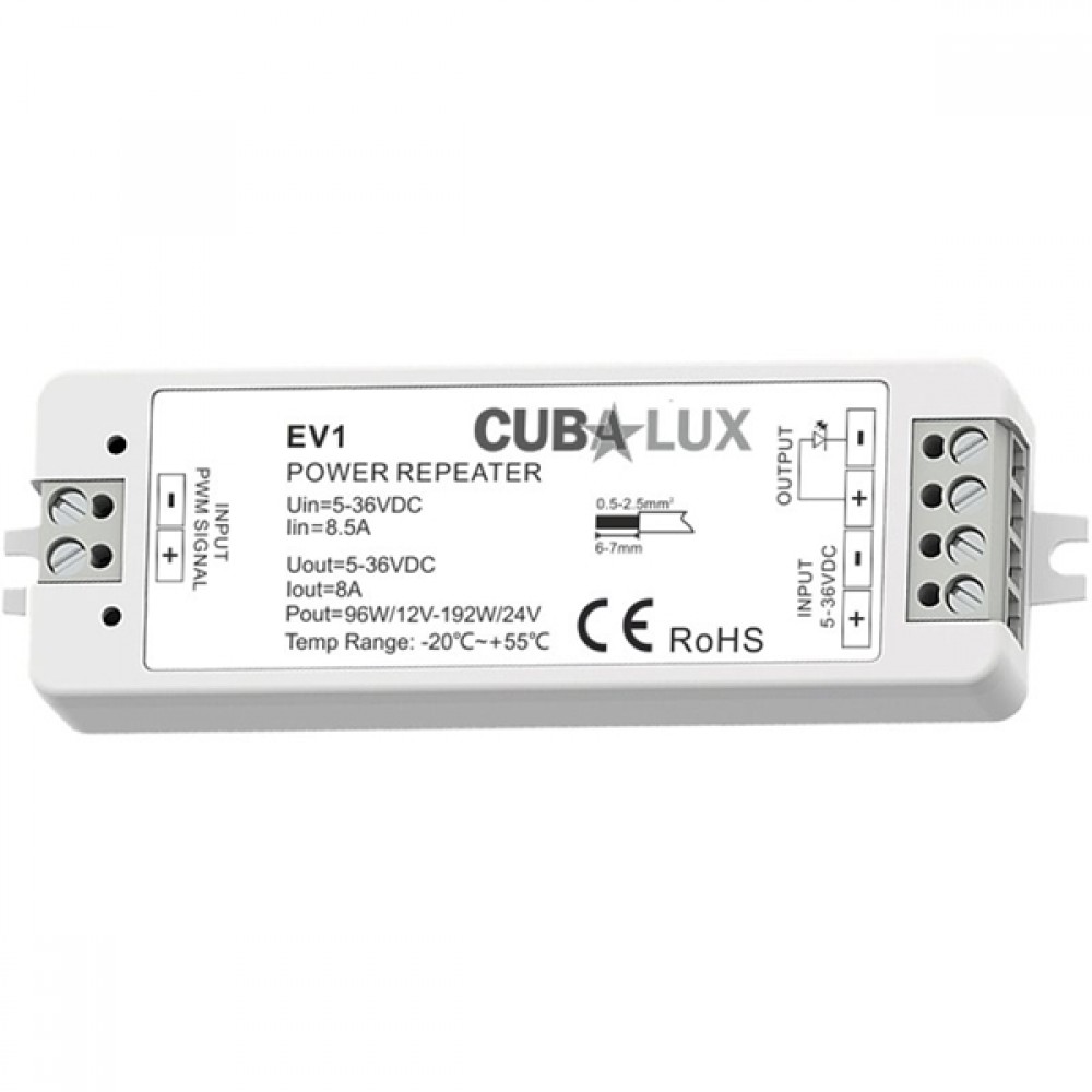 Signal amplifier 1x8Α for monochrome Led film IP20 Cuba Lux