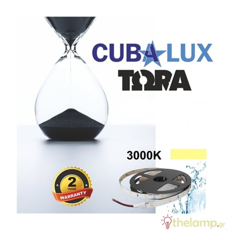 Led ταινία 24V 6W 30led warm white 3000K με αυτοκόλλητο TΩRA IP65 Cuba Lux