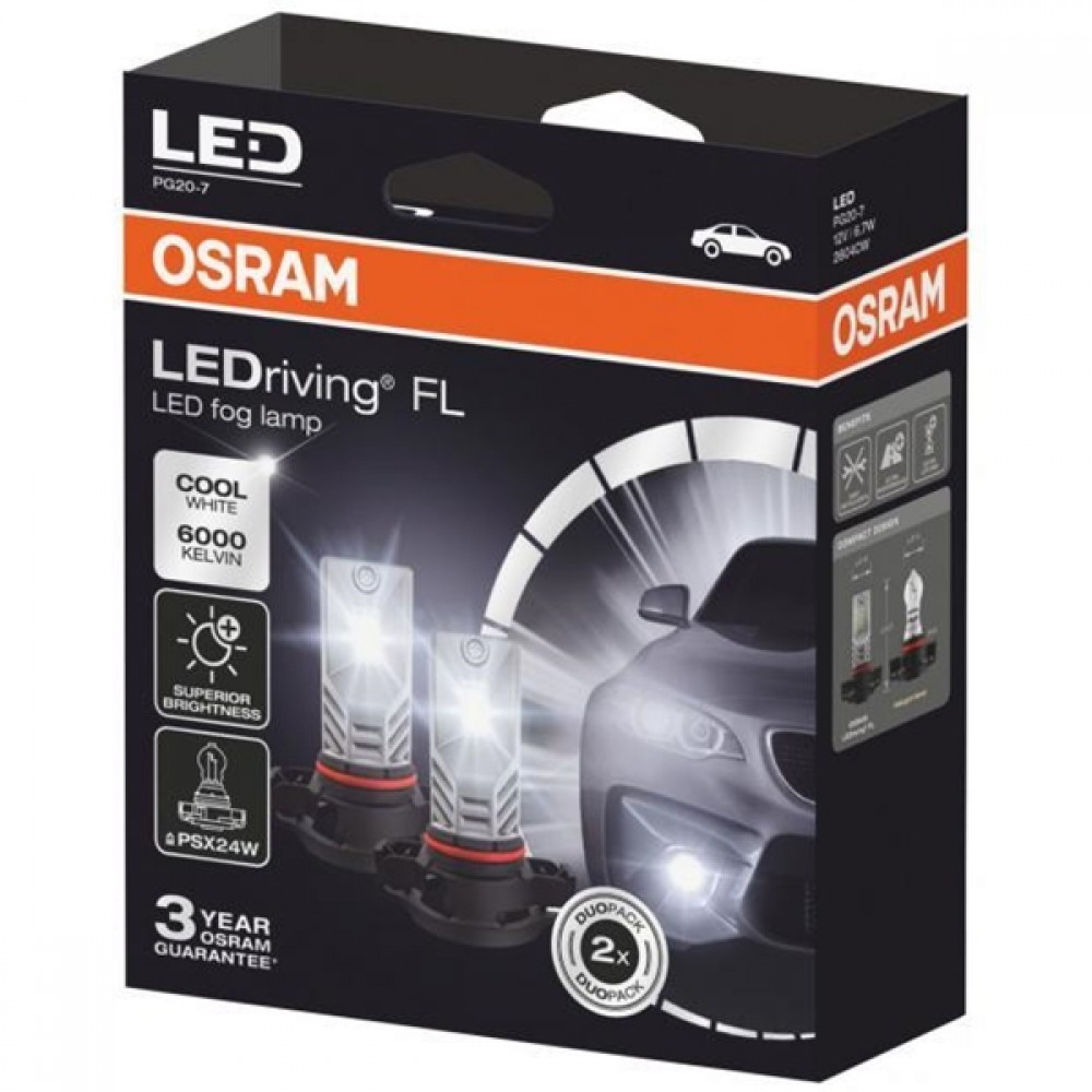 Osram Led 12V 8.20W PG20-7 PSX24W day light 6000K LEDriving Fog lamp DUO BOX 2604CW
