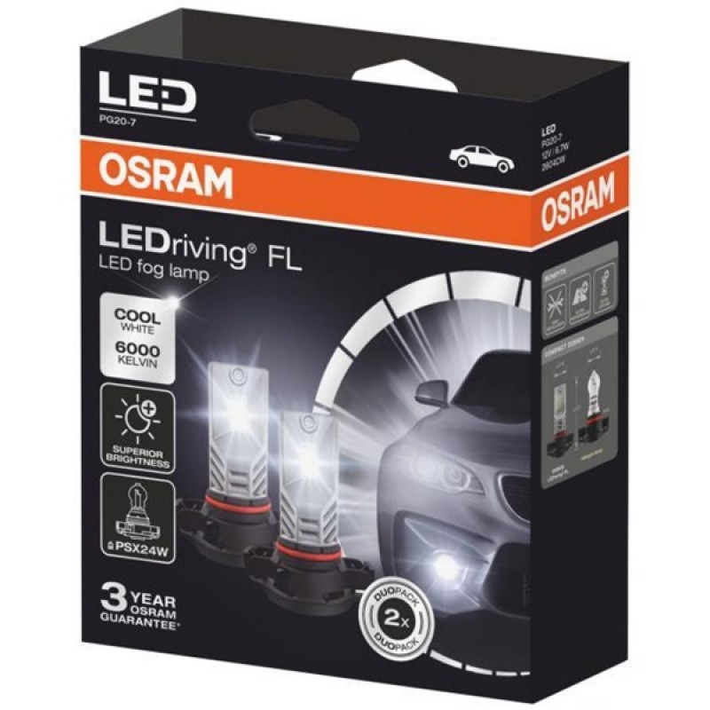 Osram Led 12V 8.20W PG20-7 PSX24W day light 6000K LEDriving Fog lamp DUO BOX 2604CW