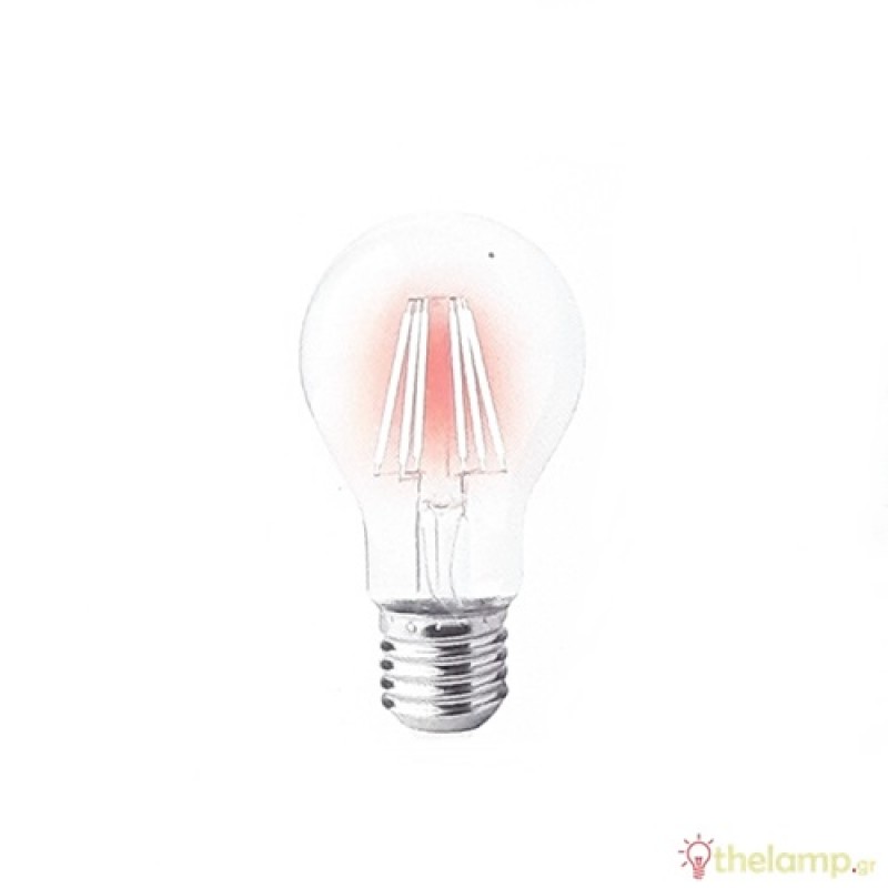 Led κοινή filament A60 220-240V 8W E27 διάφανη κόκκινη Φοs_me