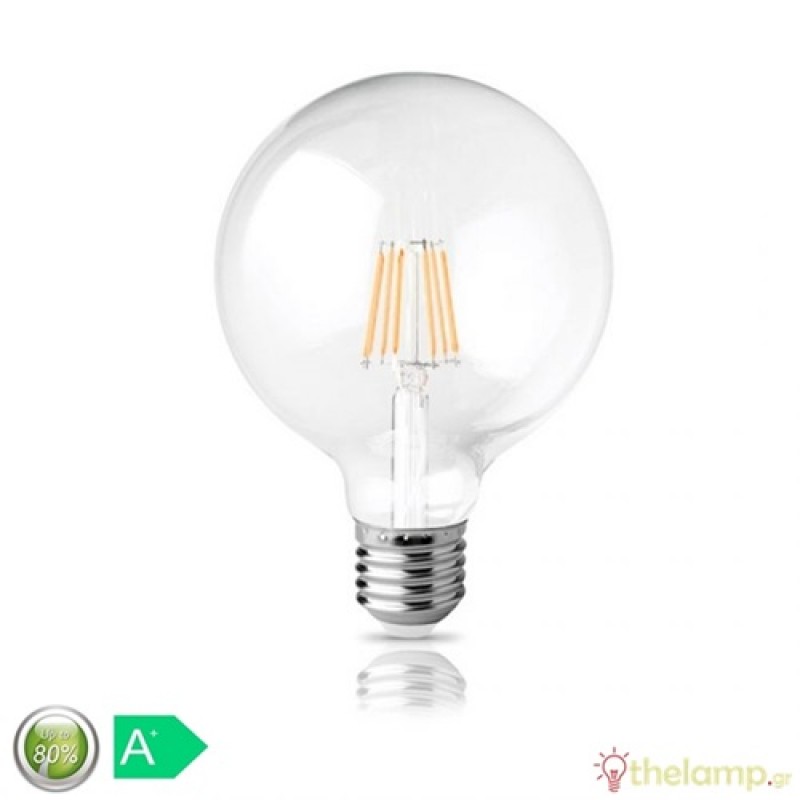 Led γλόμπο filament G125 240V 12W E27 διάφανο warm white 2800K Φos_me