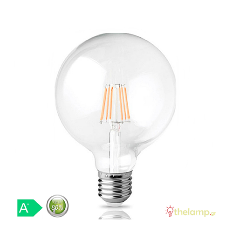 Led γλόμπο filament G95 240V 12W Е27 διάφανο warm white 2700K dimmable Φos_me