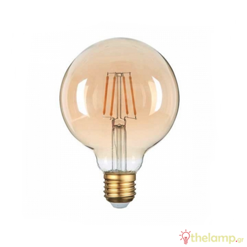 Led γλόμπο filament Vintage G95 240V 8W Е27 warm white 2200K διάφανο κεχριμπάρι dimmable Φos_me