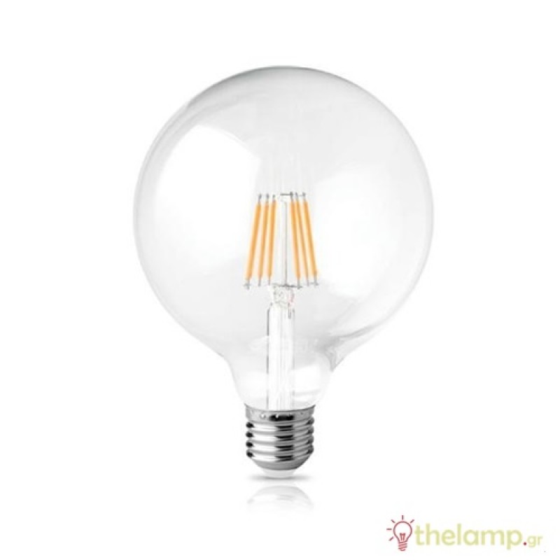 Led γλόμπο filament G125 240V 12W Е27 διάφανο warm white 2800K dimmable Φos_me
