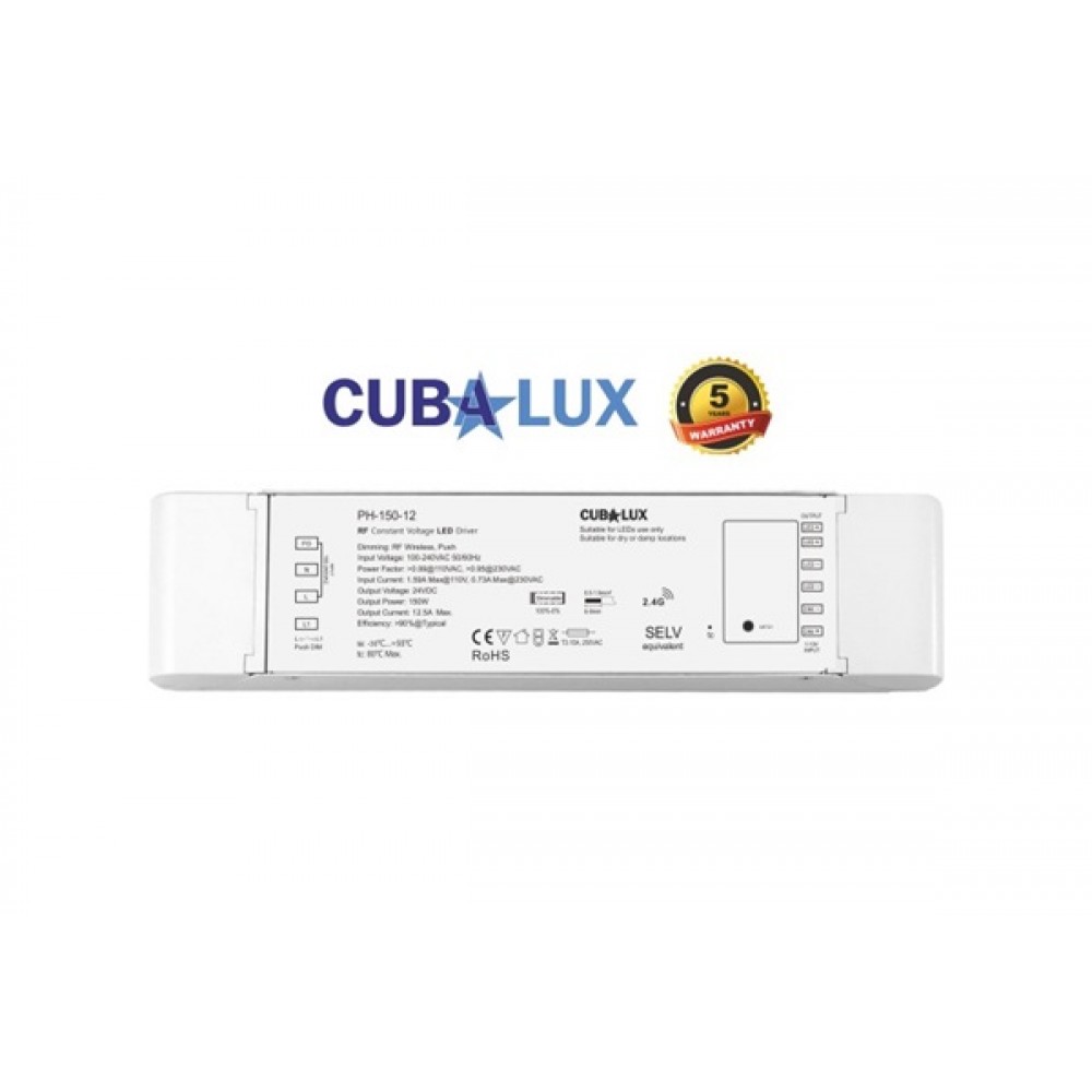 Power supply Led 230V IN -> OUT 12VDC 150W 12.5A IP20 dimmable TΩRA Cuba Lux