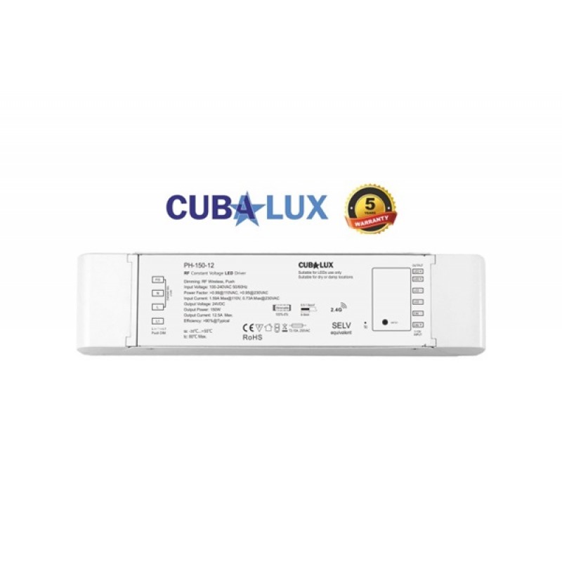 Power supply Led 230V IN -> OUT 12VDC 150W 12.5A IP20 dimmable TΩRA Cuba Lux