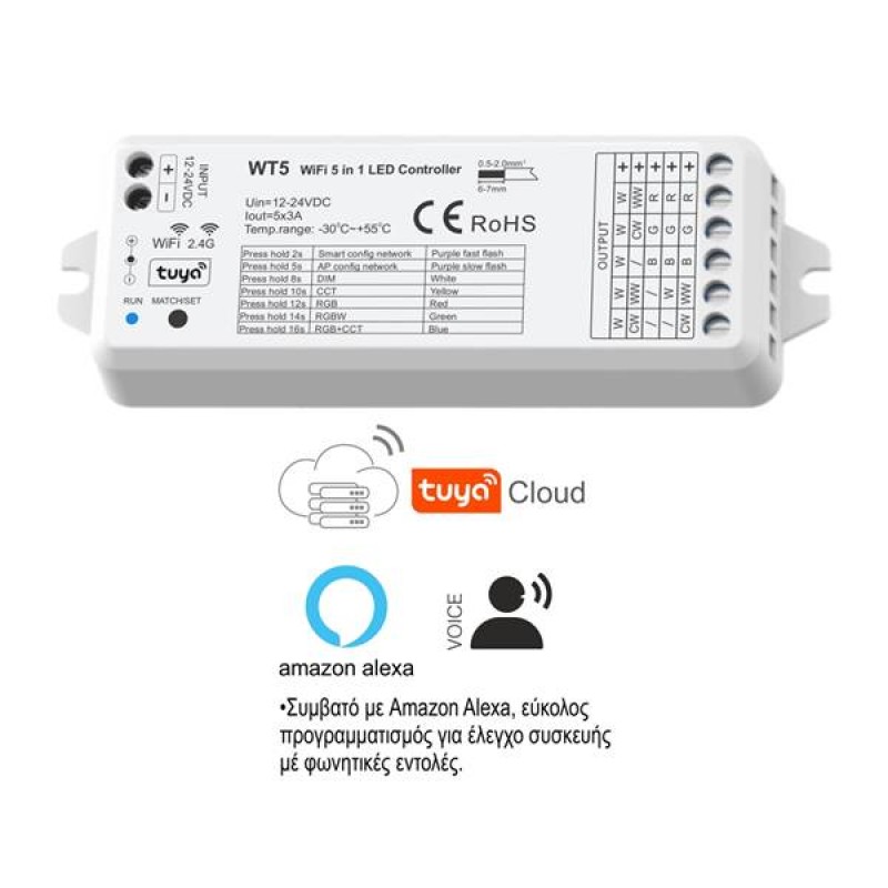Controller Wi-Fi RF Dimmable 5 θέσεων πολλαπλών λειτουργιών για led ταινία WT5 Cuba lux