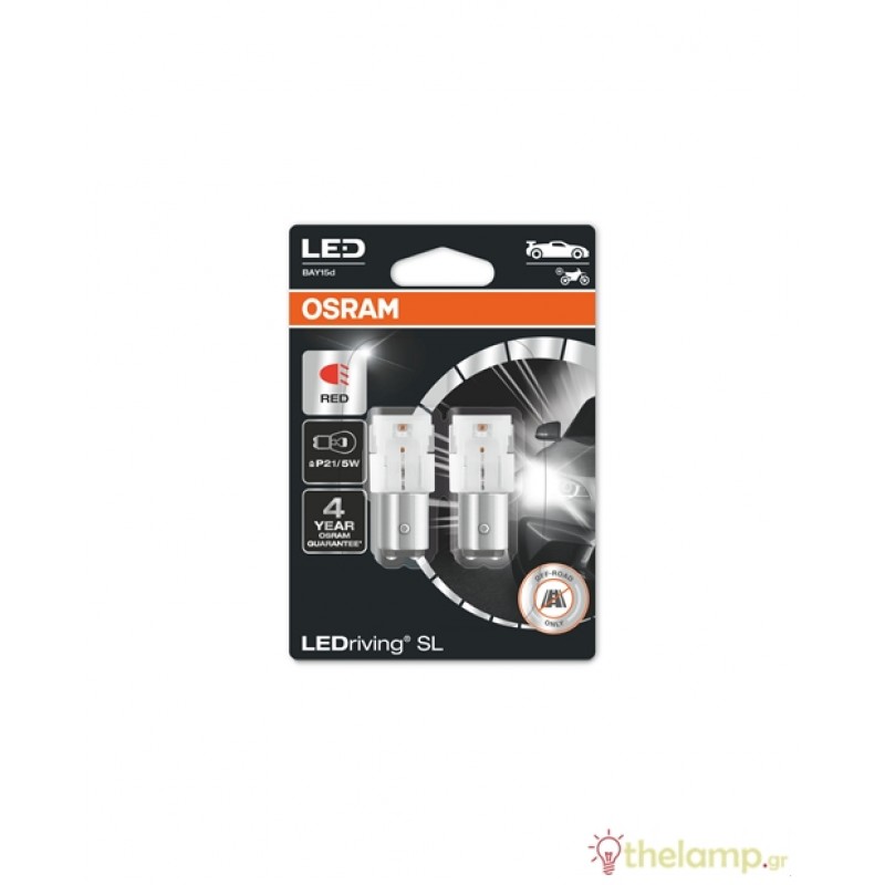 Osram Led 12V 1.40/0.40W BAY15d (P21/5W) Κόκκινο LEDriving Standard DUO blister 7528DRP-02B