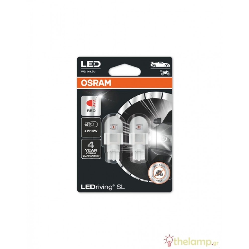 Osram Led 12V 1.4W W2.1x9.5d (SL W16W) Κόκκινο LEDriving Standard DUO blister 921DRP