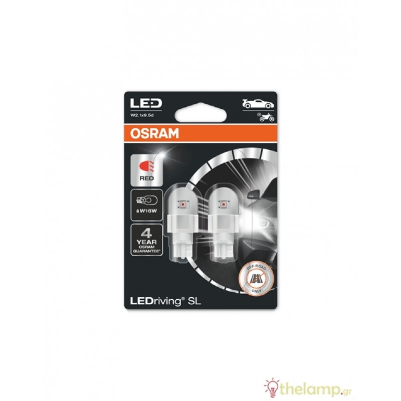 Osram Led 12V 1.4W W2.1x9.5d (SL W16W) Κόκκινο LEDriving Standard DUO blister 921DRP