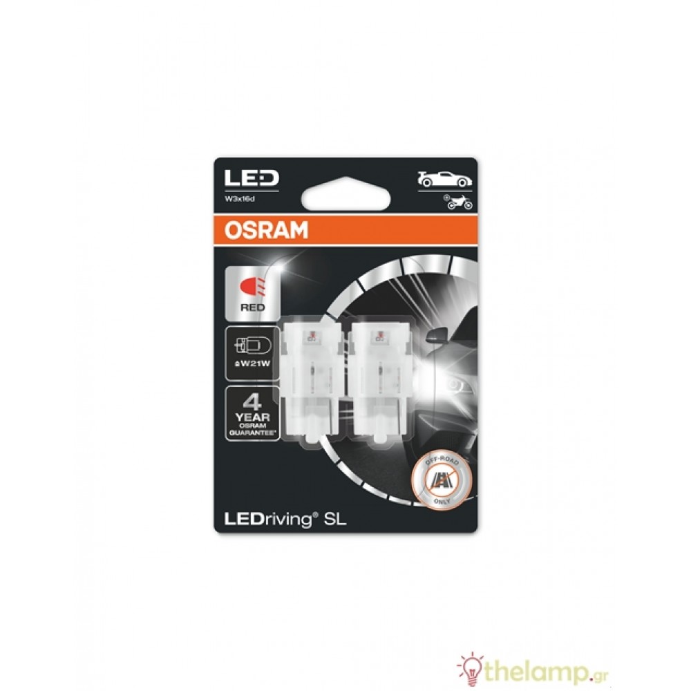 Osram Led 12V 1.4W W3x16d (SL W21W) Red LEDriving Standard DUO blister 7505DRP