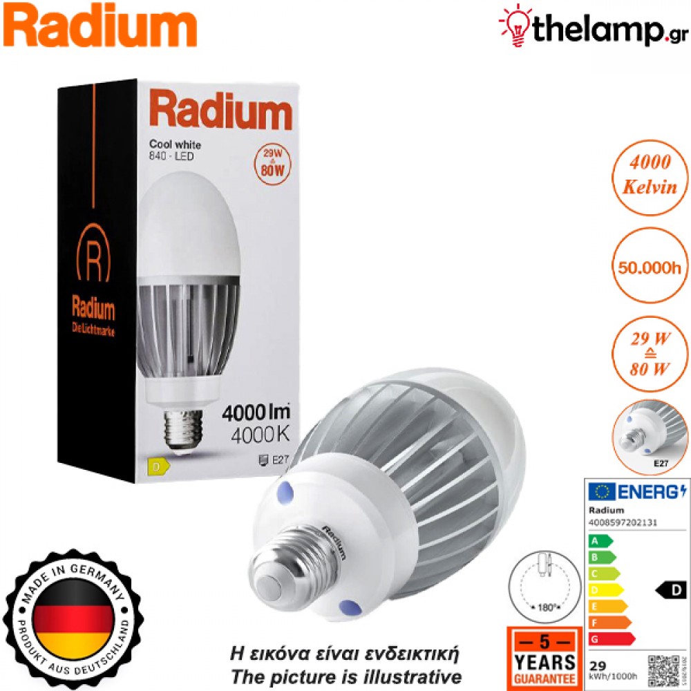 Lamp 29 W Led HPM-Retrofit RL-HRL80 840/E27 Radium