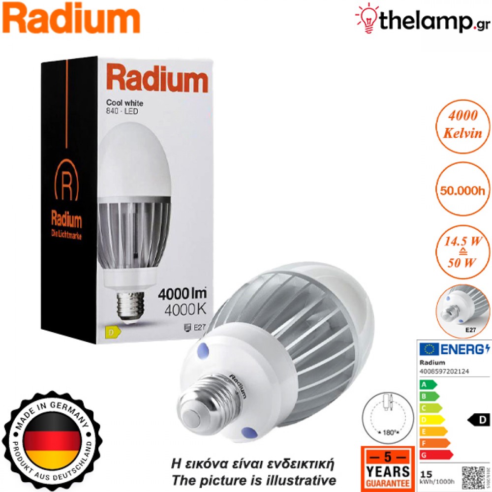Lamp Led 14.5W HPM-Retrofit RL-HRL50 840/E27 Radium