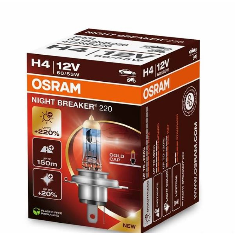 Osram 12V 60/55W P43t H4 ±220% 4000K night breaker 220 64193NB220