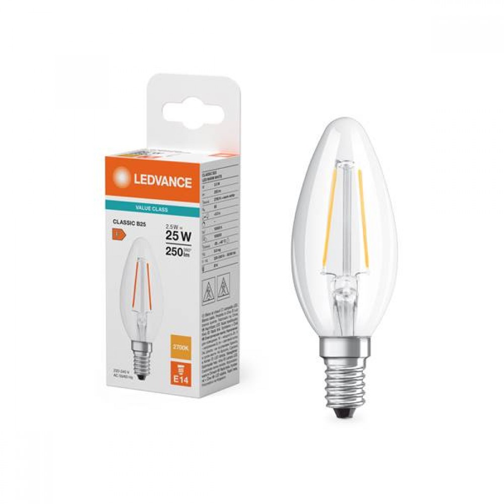 Led κερί filament CLB25 2.5W E14 240V warm white 2700K LED P CLB25 Osram
