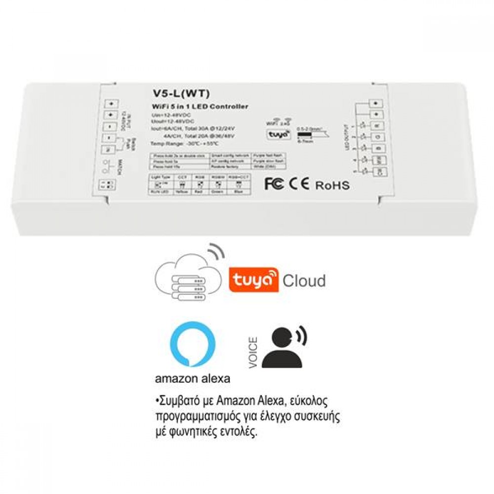 Multi-function controller for led strip RGBW/RGB/CCT/DIM 5Ch 12/48Vdc CubaLux