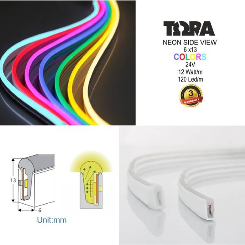 Led ταινία Neon Flex πλάγιου φωτισμού 24V 12W 120led μπλε TΩRA IP67 Cuba Lux