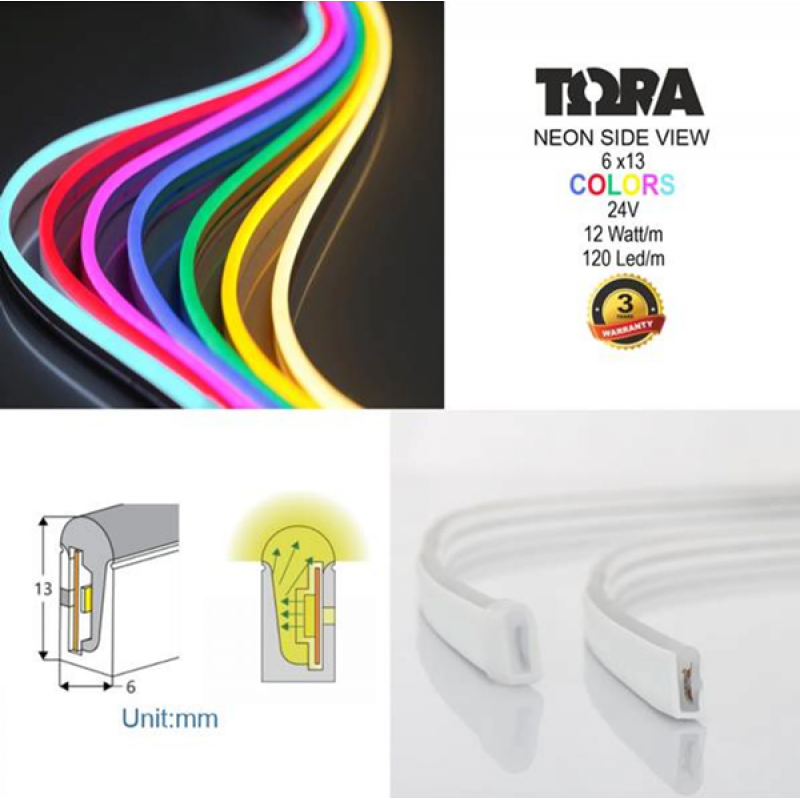 Led ταινία Neon Flex πλάγιου φωτισμού 24V 12W 120led μωβ TΩRA IP67 Cuba Lux