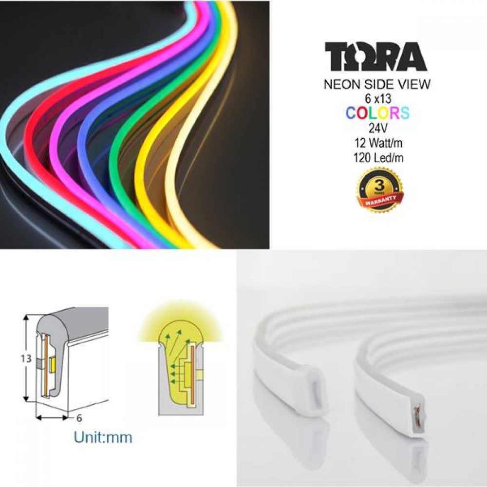 Led ταινία Neon Flex πλάγιου φωτισμού 24V 12W 120led γαλάζιο TΩRA IP67 Cuba Lux