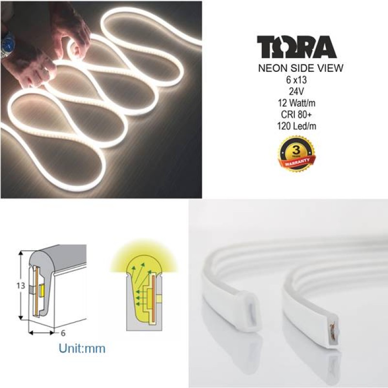 Led ταινία Neon Flex πλάγιου φωτισμού 24V 12W 120led warm white 3000K 5m TΩRA IP67 Cuba Lux