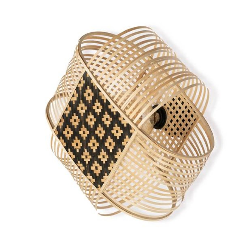 Φωτιστικό τοίχου απλίκα E27 με καπέλο Ραττάν φυσικό, καρό καλάθι Φos_me